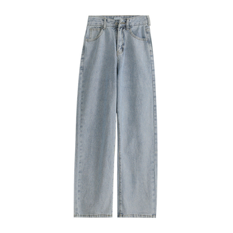 Women’s High-Waist Cotton Straight Pants – Long Length, Retro Style, Stretch Fabric