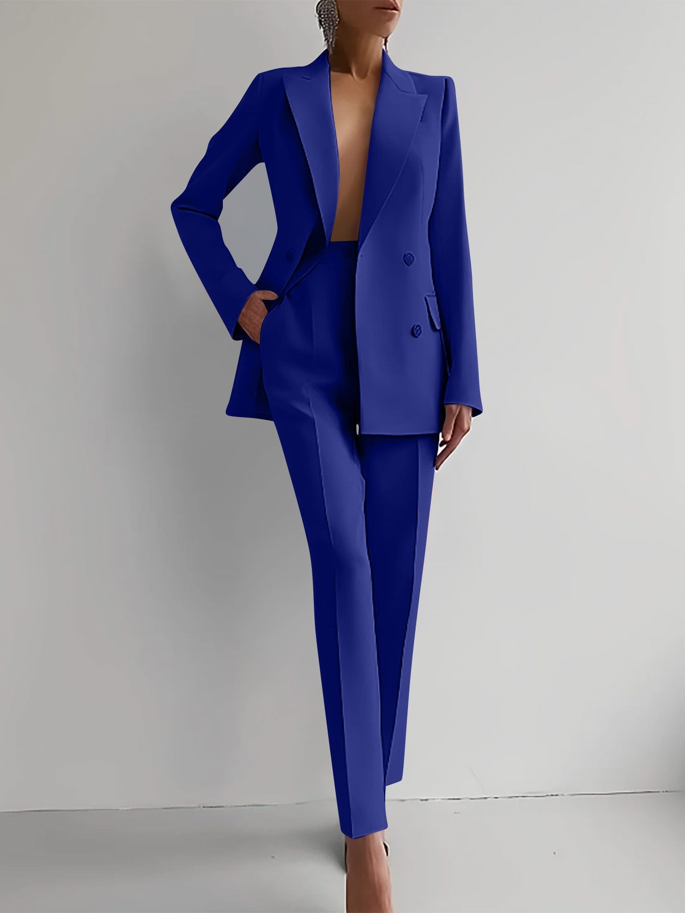 Women’s Casual Fashion Business Suit – Long Sleeve Single-Breasted Jacket & Slim Fit Trousers hanyelevate