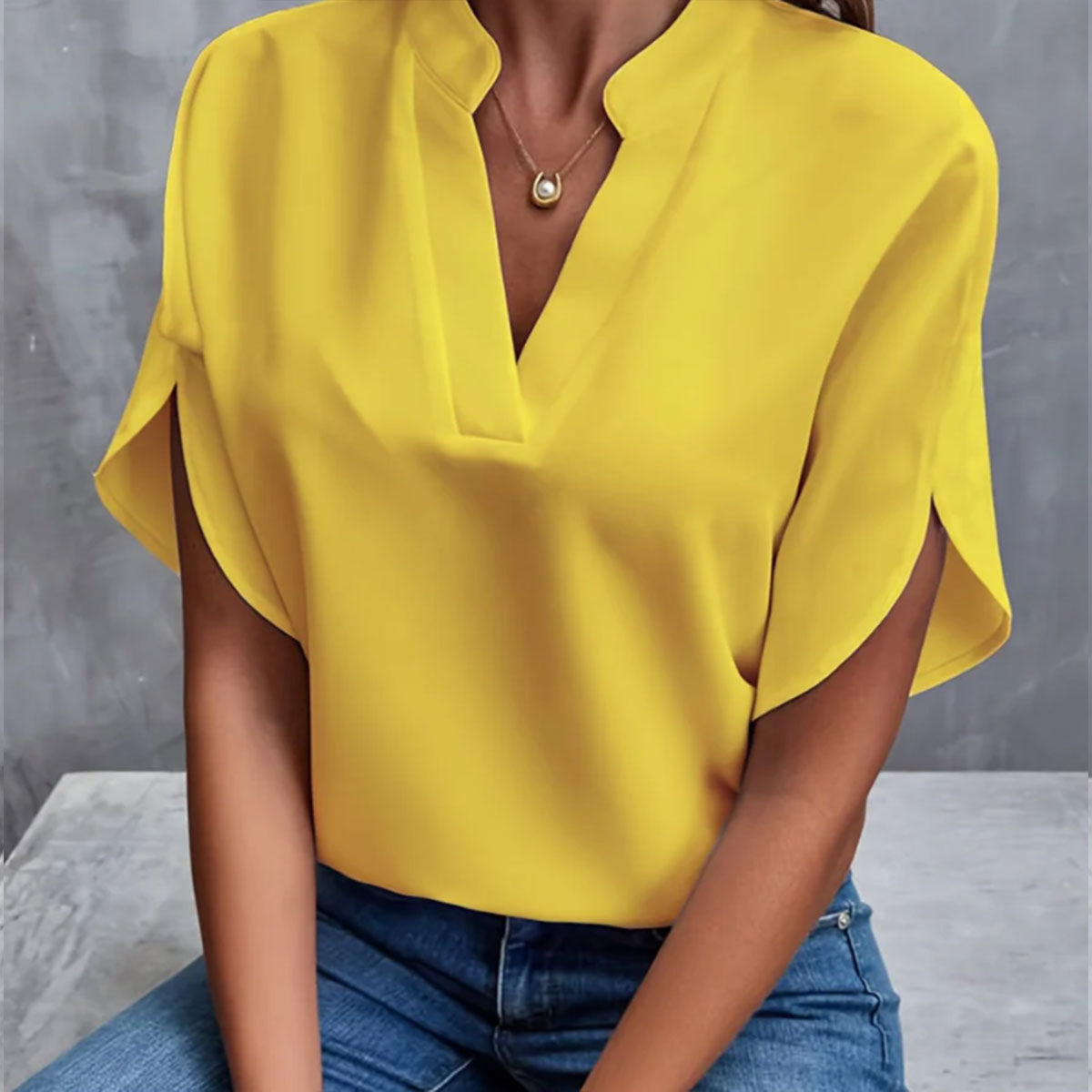 Women’s Casual Short Sleeve Chiffon Shirt – Summer V-Neck Blouse hanyelevate