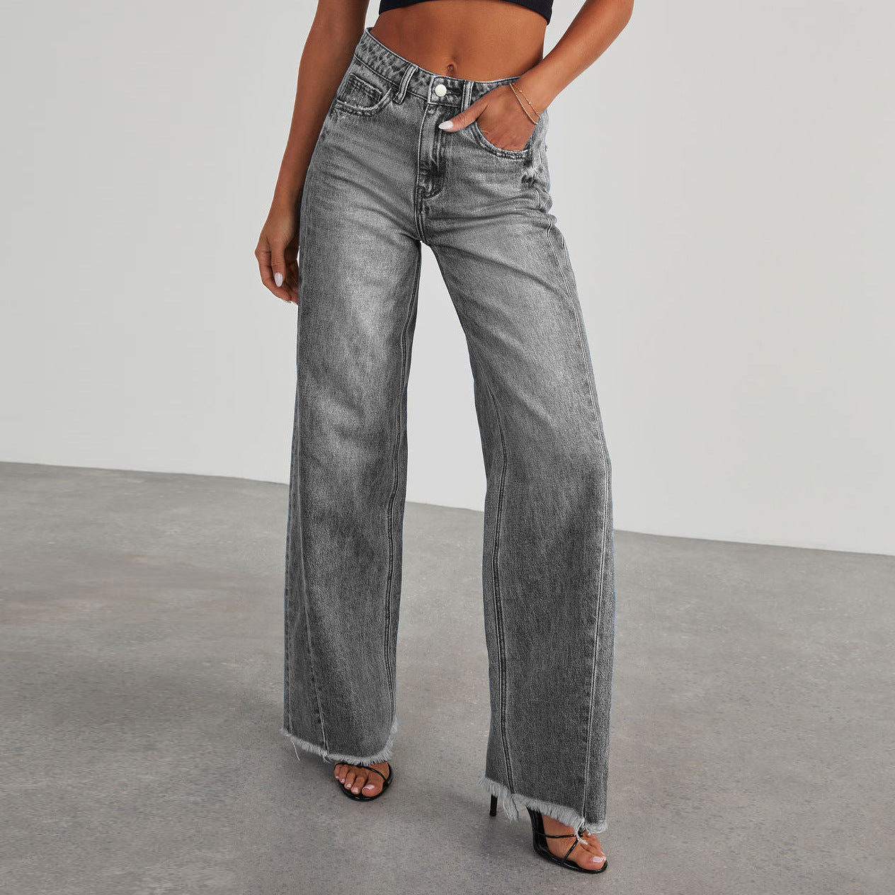 Stylish Women’s High Waist Jeans – Slim Fit and Wide Leg with Functional Pockets hanyelevate