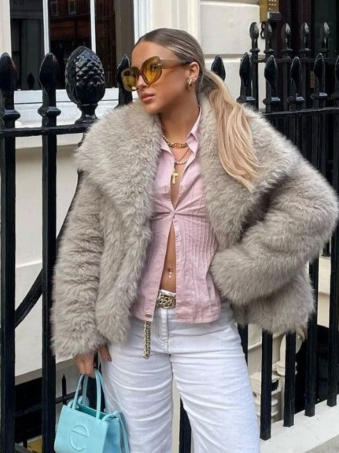 Women’s Winter Plush Coat – Thicken Lapel Casual Long Sleeve Outwear hanyelevate