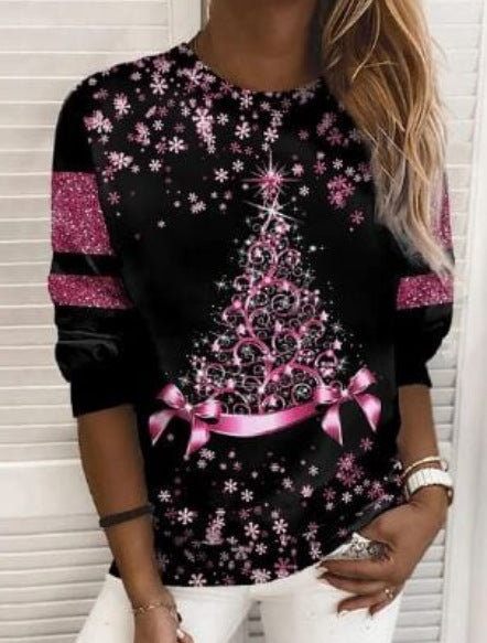 Christmas Sweater Women's 3D Digital Printing Pullover Jacket Fashion Casual Sweatshirt Long Sleeve Printed Round Neck Shirt Top Clothes hanyelevate