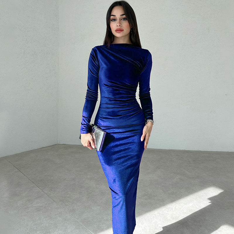 Women’s Asymmetric Solid Color Dress – Elegant Mid-Waist | S–XL