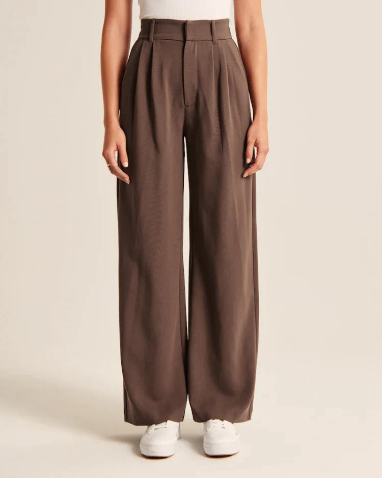 High Waist Straight Trousers With Pockets Wide Leg Casual Pants For Women hanyelevate