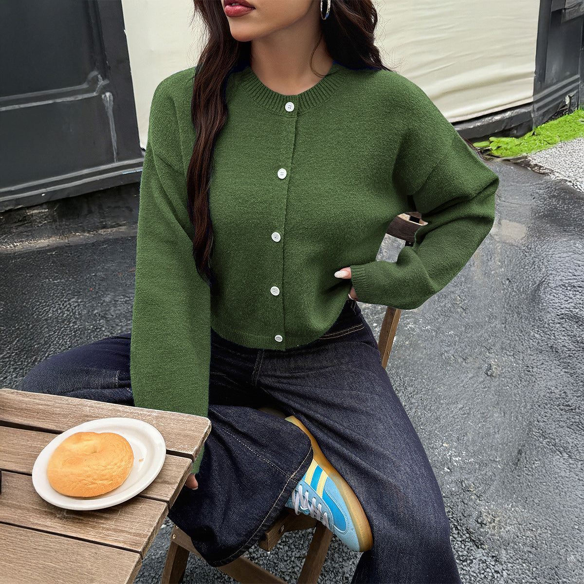 Women’s Sexy Cardigan – Solid Color Acrylic Fiber | Black, Blue, Wine Red, Army Green | S–XL