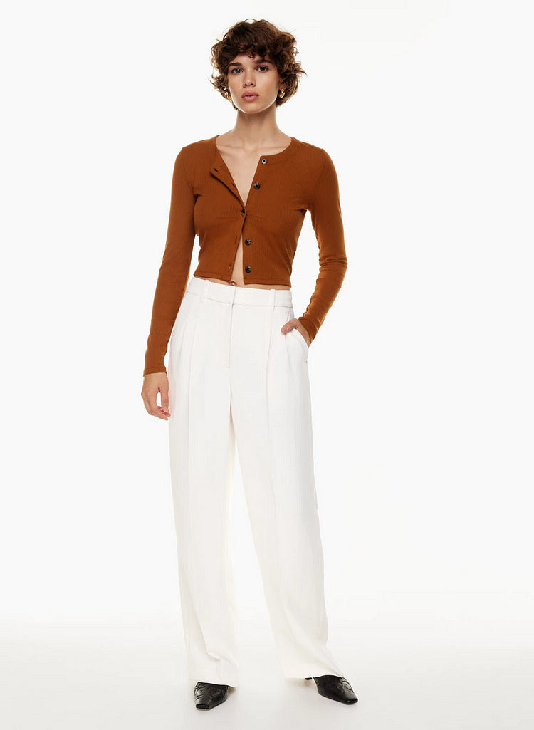 High Waist Straight Trousers With Pockets Wide Leg Casual Pants For Women hanyelevate