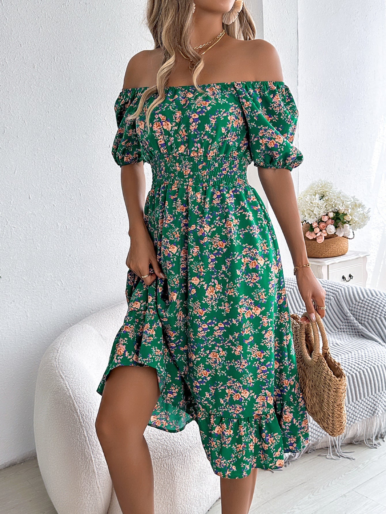 Summer Fashion Ruffle Dress – Women’s Floral Print Square Neck Dress hanyelevate