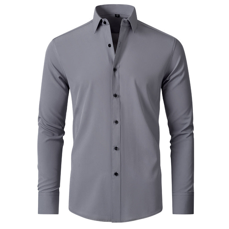 Men’s Fashion Slim Fit Solid Shirt – Long Sleeve Lapel Button Office Business Top hanyelevate