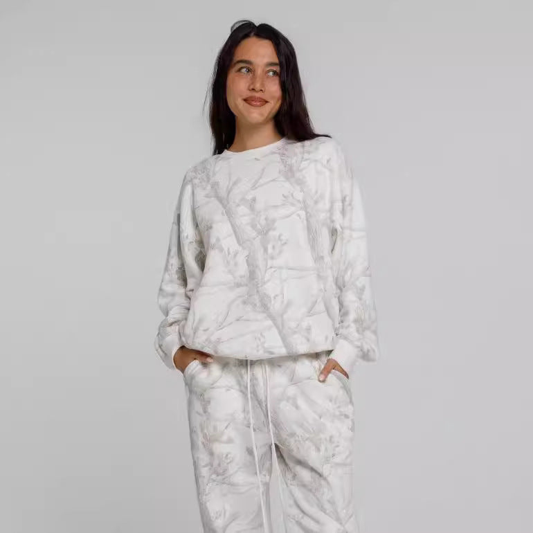 2025 Autumn Winter Women’s Camouflage Two-Piece Set – Maple Leaf Print Hoodie & Sweatpants hanyelevate