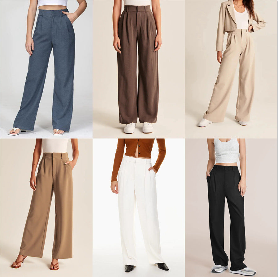 High Waist Straight Trousers With Pockets Wide Leg Casual Pants For Women hanyelevate