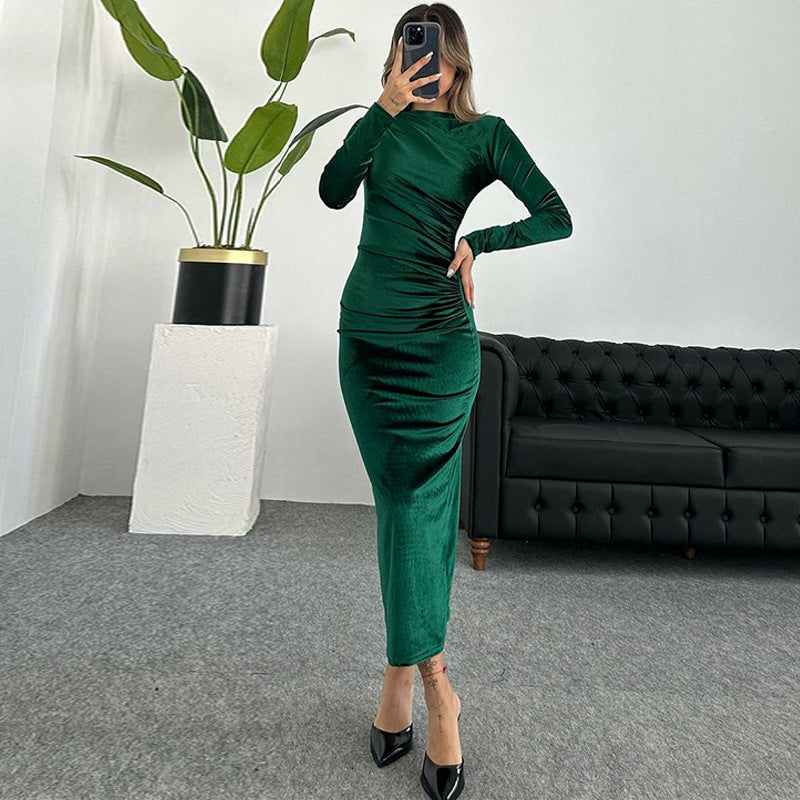 Women’s Asymmetric Solid Color Dress – Elegant Mid-Waist | S–XL