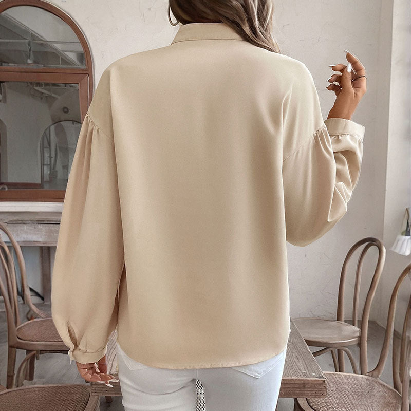 Women’s Art Retro Pullover Top – Apricot Puff Sleeve Blouse | National Style | S–XL