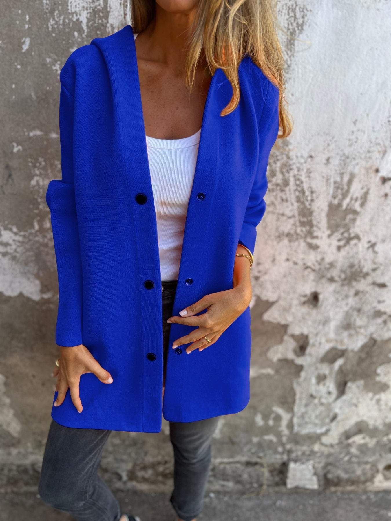 Women’s Casual Hooded Single-Breasted Cardigan – Loose Solid Color Jacket for Spring & Autumn hanyelevate
