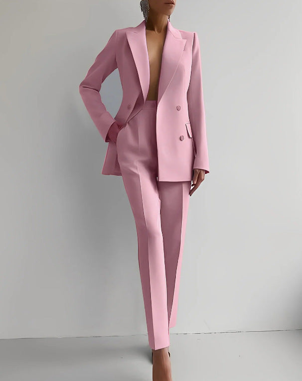 Women’s Casual Fashion Business Suit – Long Sleeve Single-Breasted Jacket & Slim Fit Trousers hanyelevate