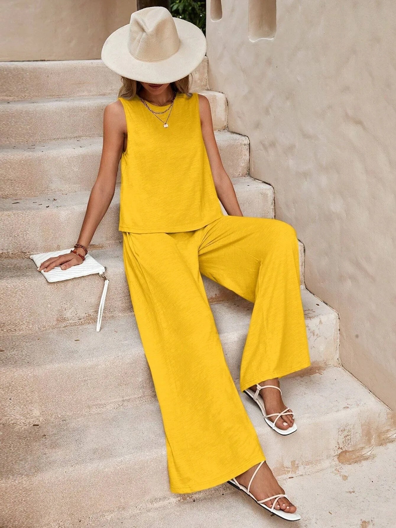 Women’s Two-Piece Pants Suit – Loose Fit Casual Top and Full-Length Trousers Set hanyelevate