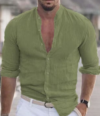 Casual Men’s Button Shirt – Long Sleeve Solid Color Shirt for Daily Wear hanyelevate