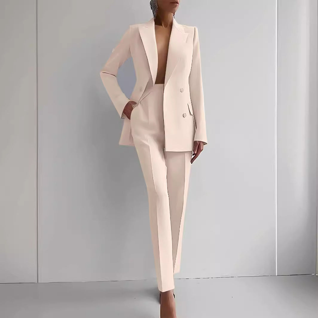 Women’s Casual Fashion Business Suit – Long Sleeve Single-Breasted Jacket & Slim Fit Trousers hanyelevate