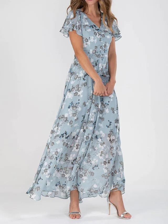 Women’s Casual Floral Dress – Short Sleeve Ruffle Summer Beach Dress hanyelevate