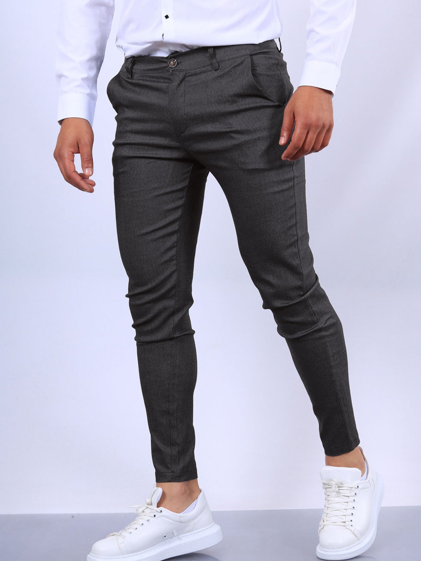 Men’s Solid Slim Fit Pants – Stylish Button Trousers for Work & Casual Wear hanyelevate