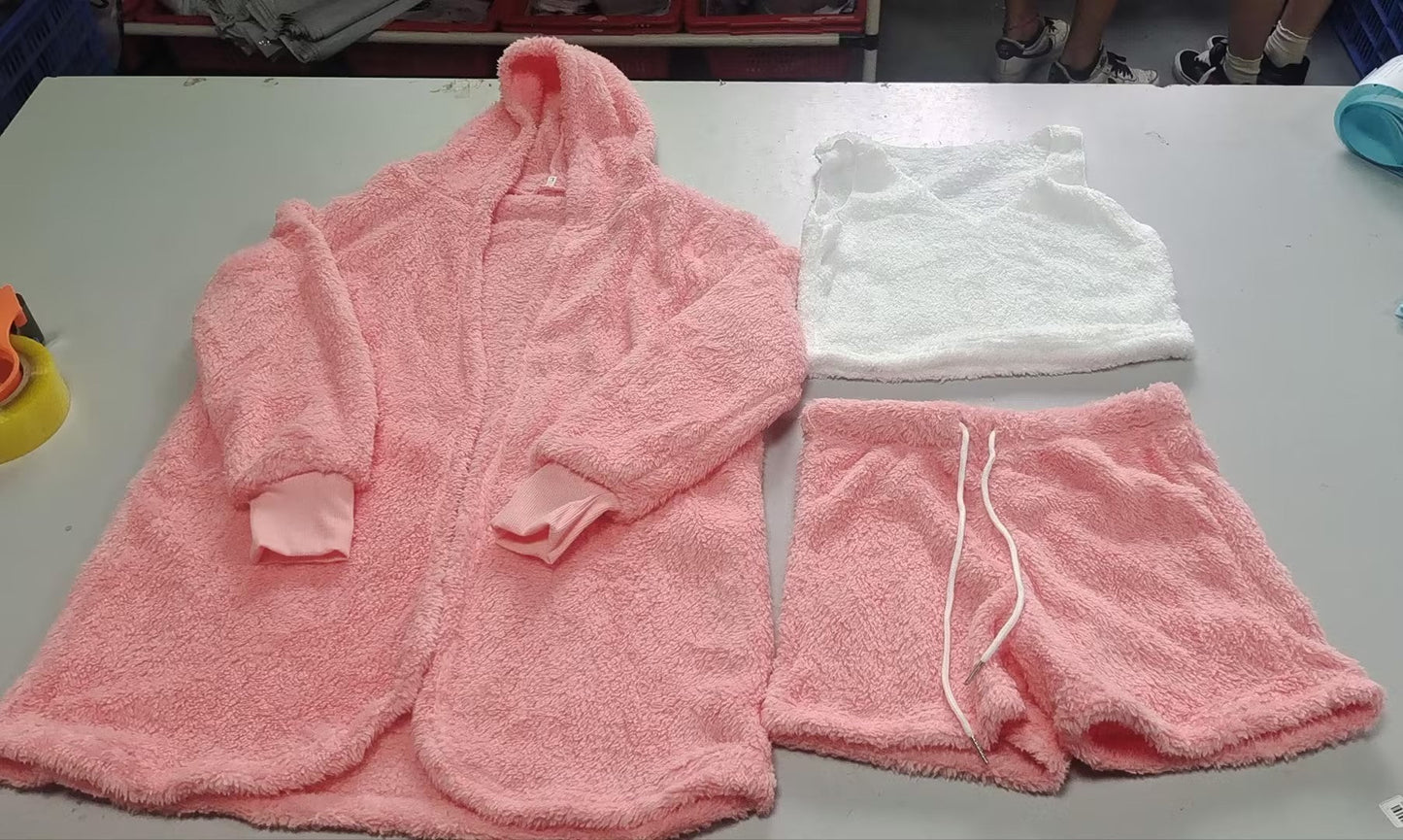 3pcs Womens Clothing Long Sleeve Crop Tank Top And Drawstring Shorts Pajama Set hanyelevate