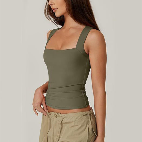 Summer Fashion Sleeveless Top for Women – Slim Fit Square Neck Tank Vest hanyelevate