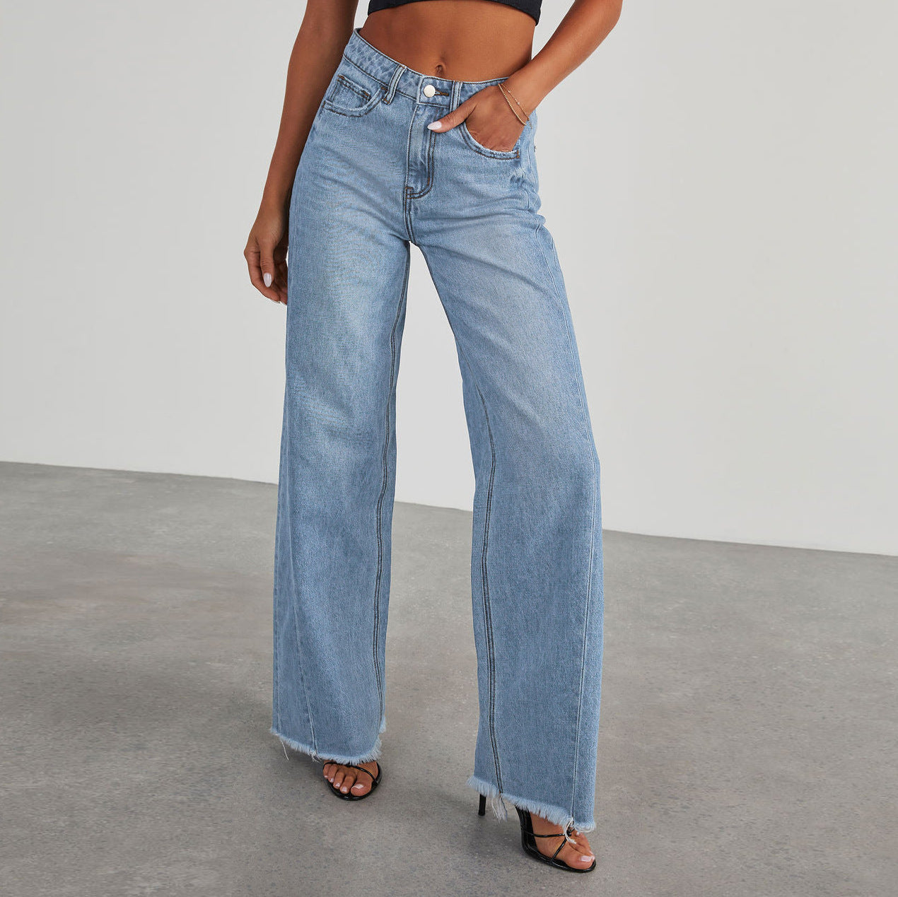 Stylish Women’s High Waist Jeans – Slim Fit and Wide Leg with Functional Pockets hanyelevate