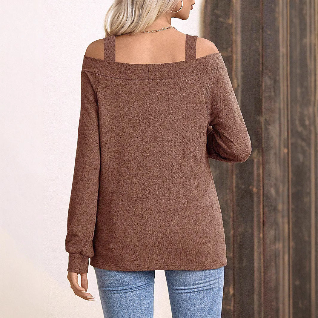 Women’s Solid Brown Loose Long Sleeve Top | Casual Oversized Blouse | S–XXL