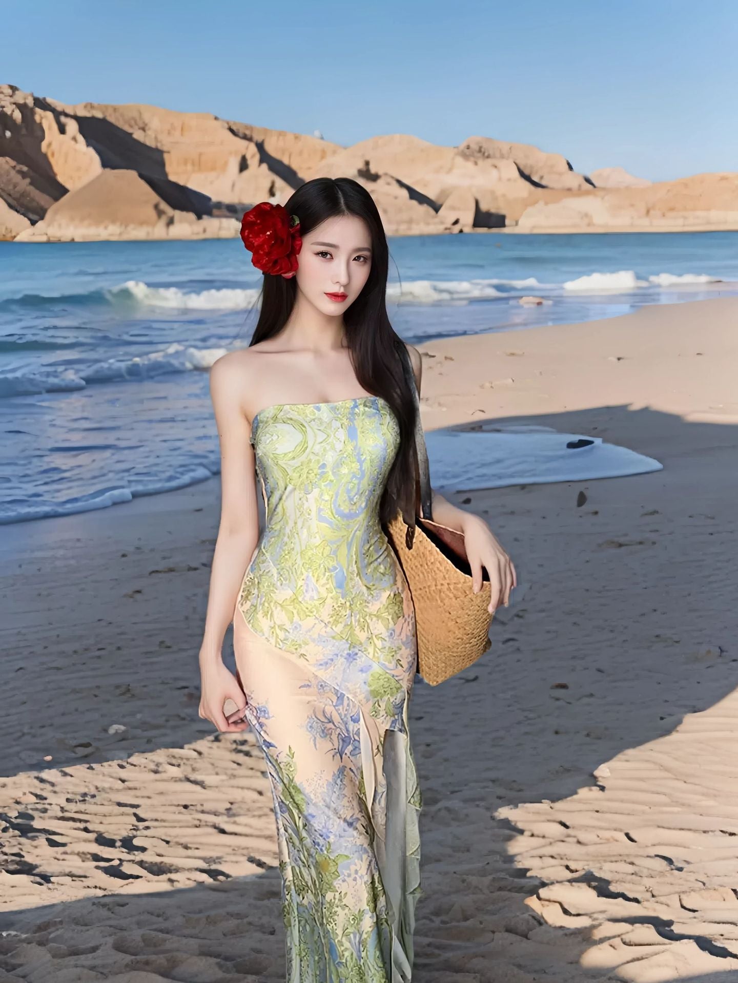 Women’s Asymmetric Floral Chest-Wrap Long Dress – Sleeveless Summer Maxi, S–L