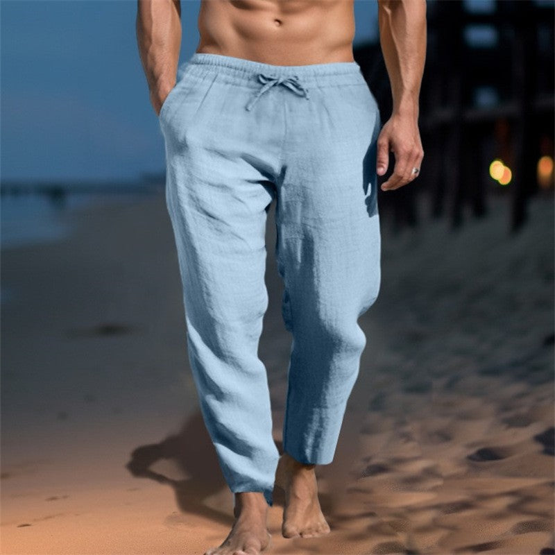 Men’s Cotton Straight-Leg Pants – Mid Waist Drawstring Trousers | Casual Comfort | S–5XL | Multiple Colors