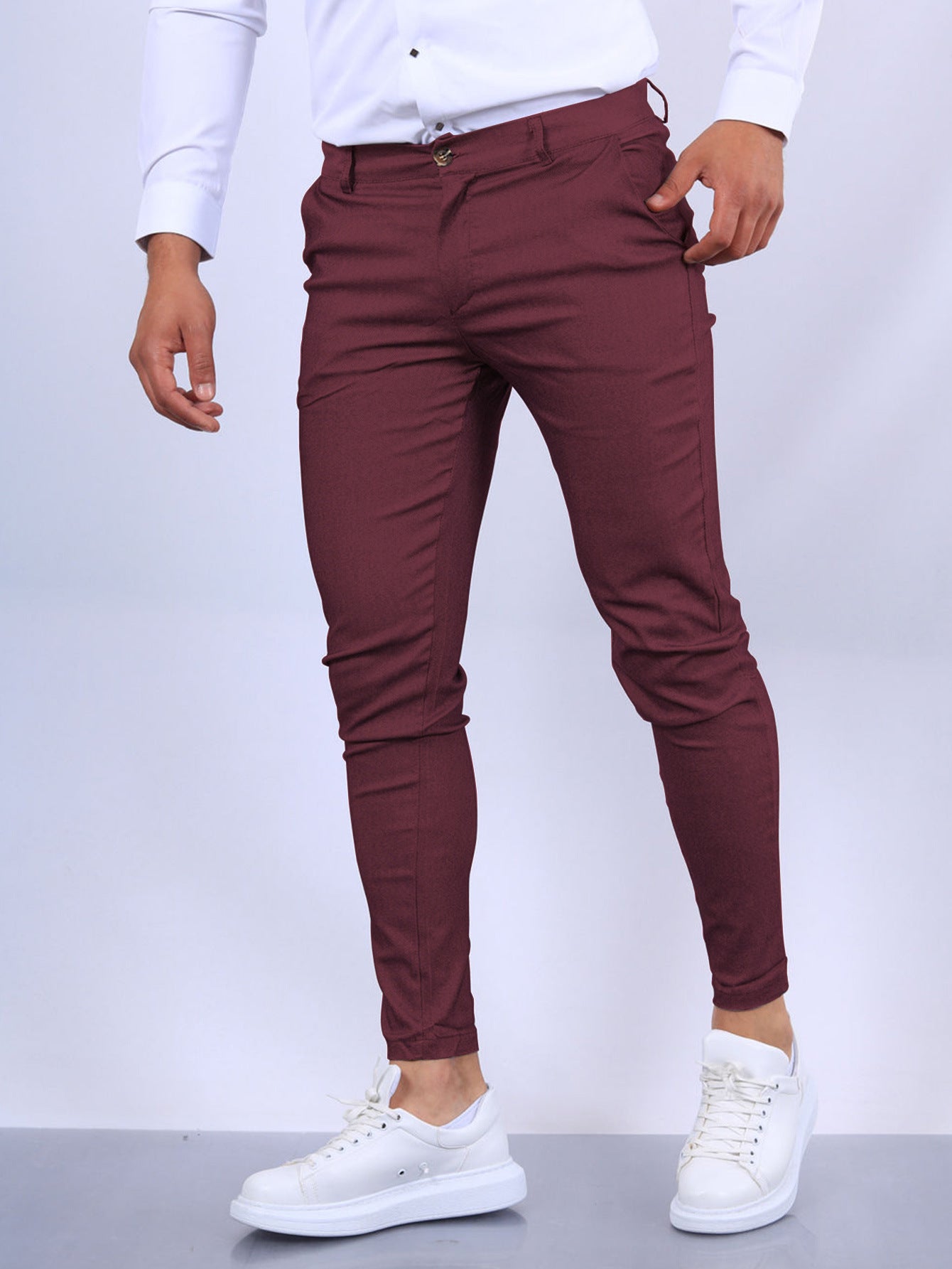 Men’s Solid Slim Fit Pants – Stylish Button Trousers for Work & Casual Wear hanyelevate