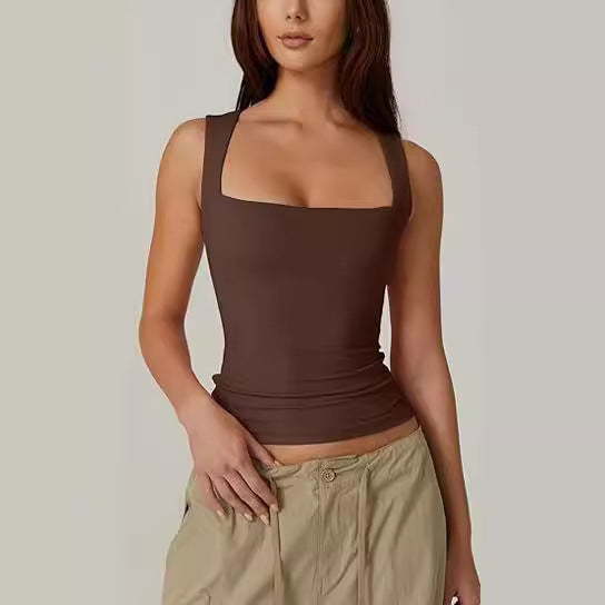 Summer Fashion Sleeveless Top for Women – Slim Fit Square Neck Tank Vest hanyelevate