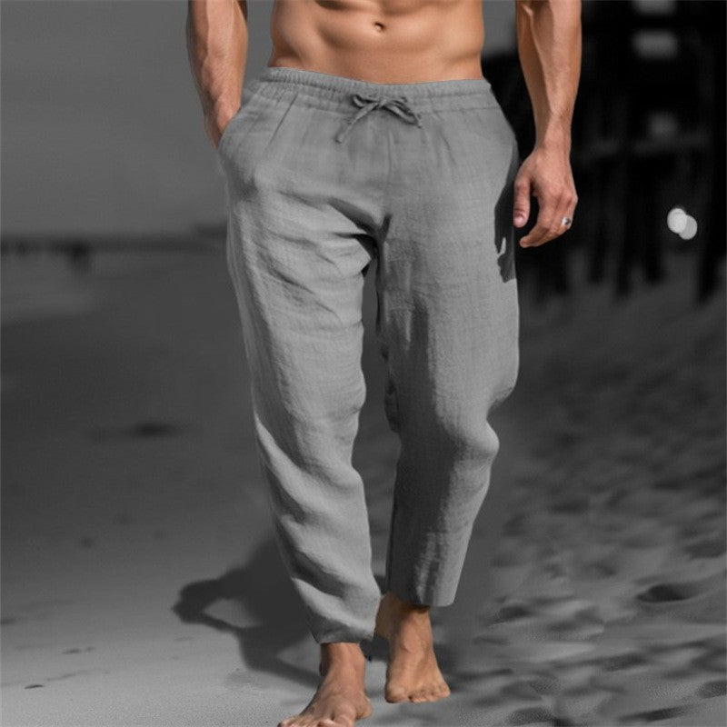 Men’s Cotton Straight-Leg Pants – Mid Waist Drawstring Trousers | Casual Comfort | S–5XL | Multiple Colors