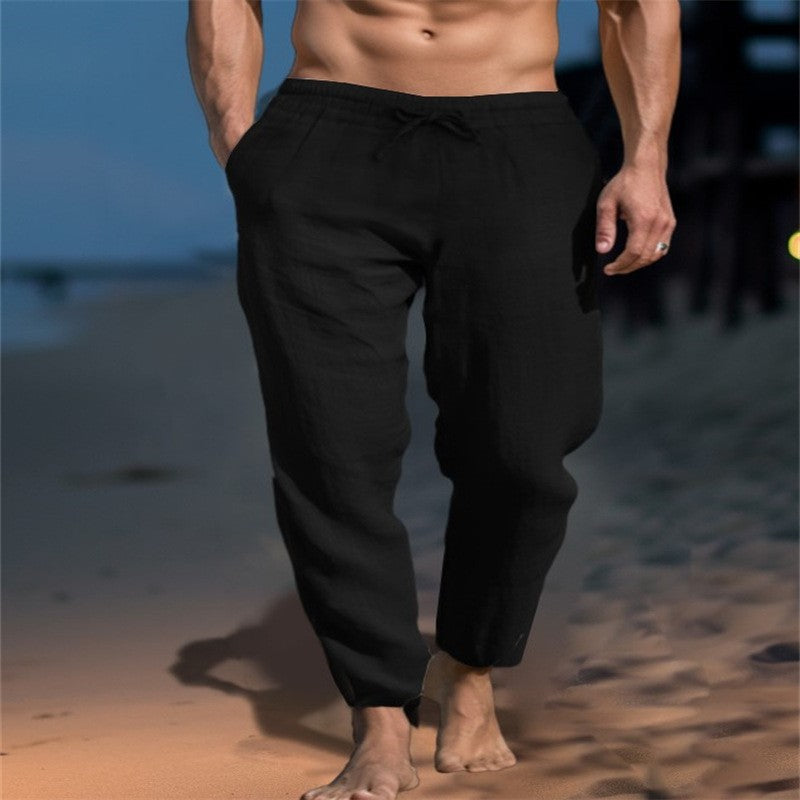 Men’s Cotton Straight-Leg Pants – Mid Waist Drawstring Trousers | Casual Comfort | S–5XL | Multiple Colors