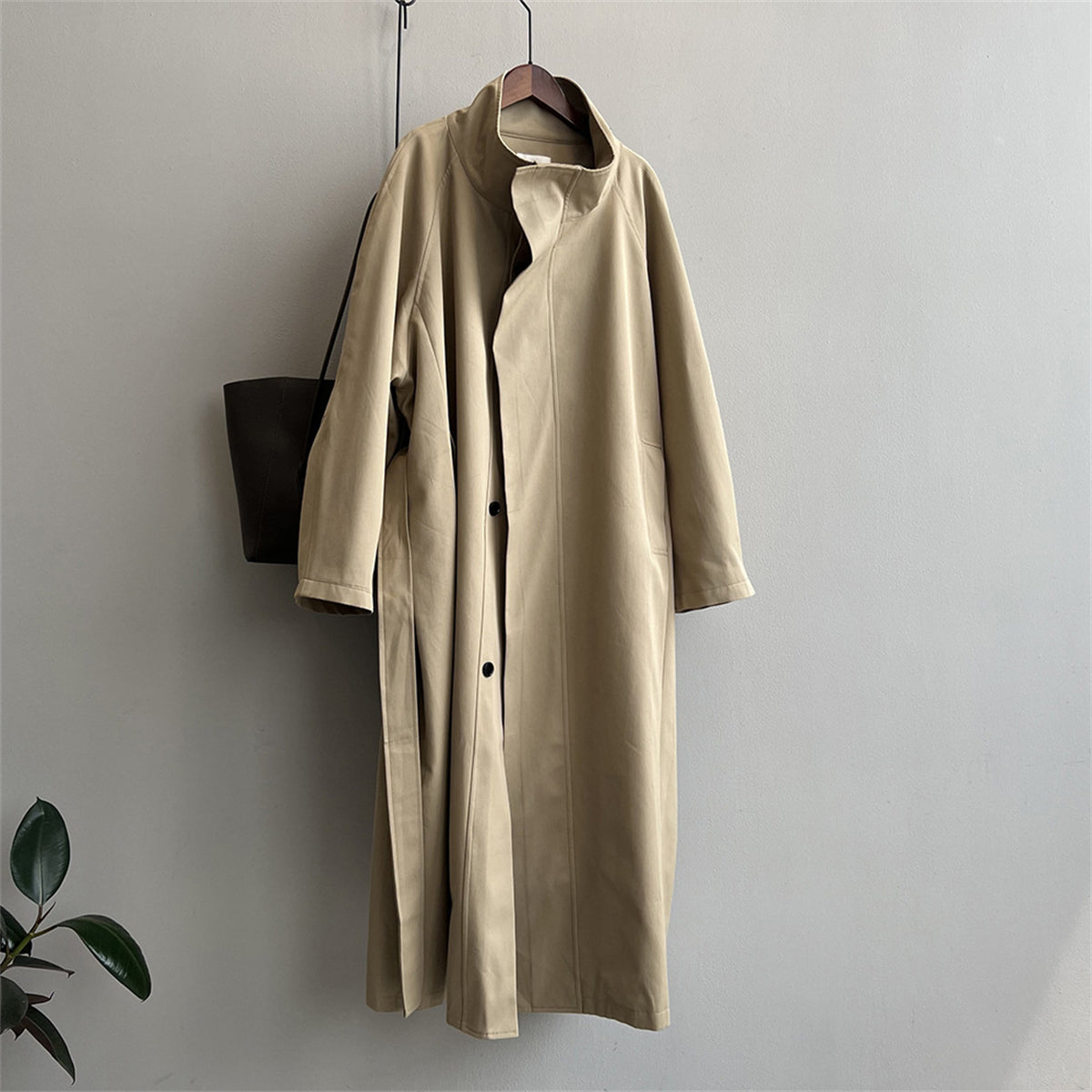 Stand Collar Women's Trench Coat – Mid-Length, Chic Outerwear for Spring & Fall hanyelevate