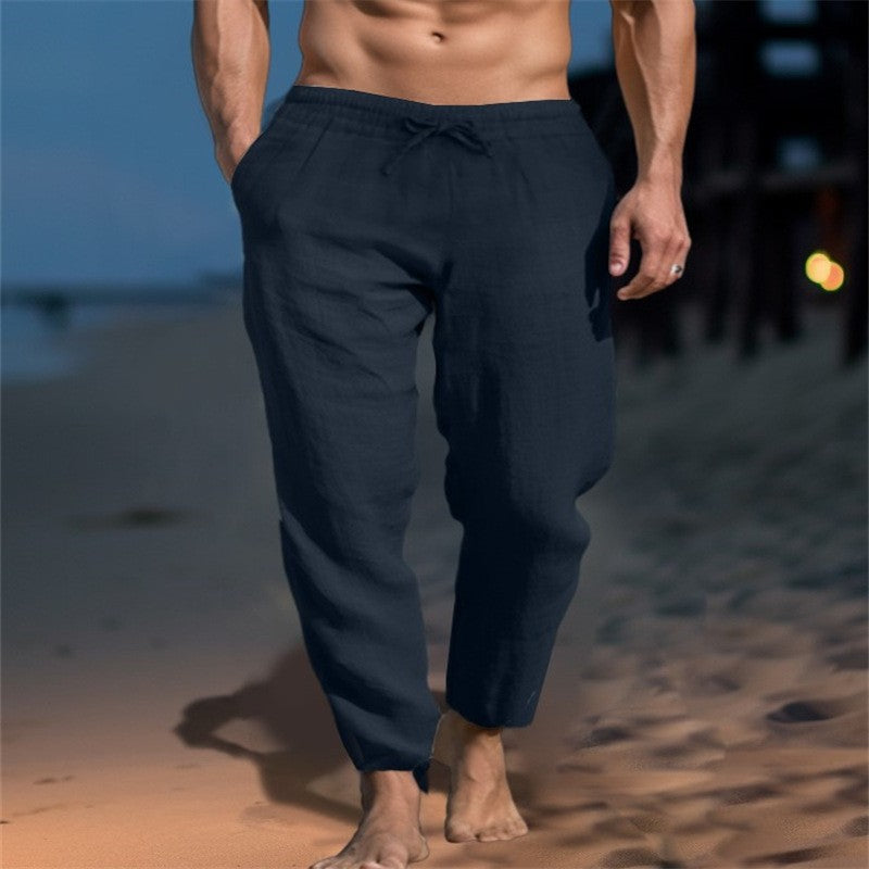 Men’s Cotton Straight-Leg Pants – Mid Waist Drawstring Trousers | Casual Comfort | S–5XL | Multiple Colors
