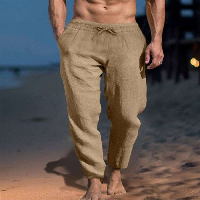 Men’s Cotton Straight-Leg Pants – Mid Waist Drawstring Trousers | Casual Comfort | S–5XL | Multiple Colors