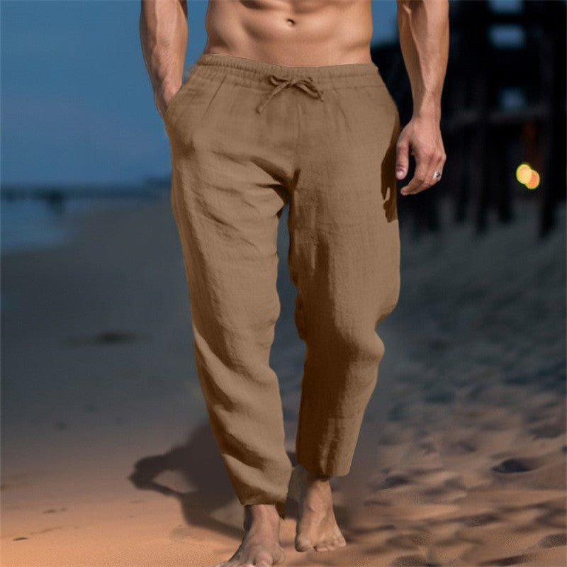 Men’s Cotton Straight-Leg Pants – Mid Waist Drawstring Trousers | Casual Comfort | S–5XL | Multiple Colors