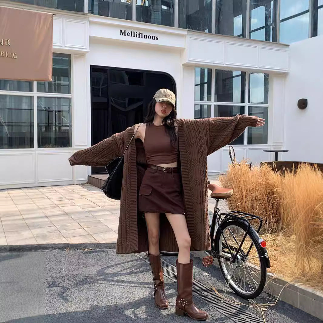 Women’s Thick Twist Knit Cardigan – Long Warm Sweater Coat with Pockets hanyelevate