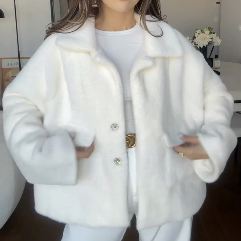 Fashion Fleece Furry Coat for Women – Single-Breasted Plush Short Jacket hanyelevate