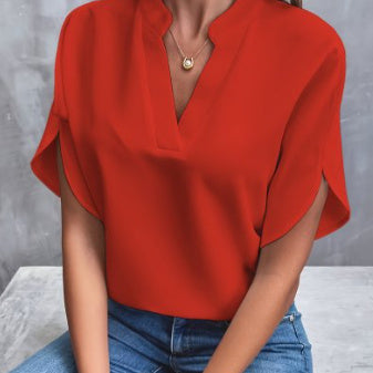 Women’s Casual Short Sleeve Chiffon Shirt – Summer V-Neck Blouse hanyelevate