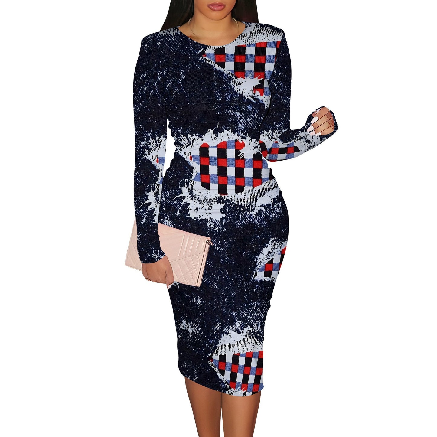 Women’s One-Step Printed Mid-Length Dress | Digital Print Milk Silk Dress | S–3XL