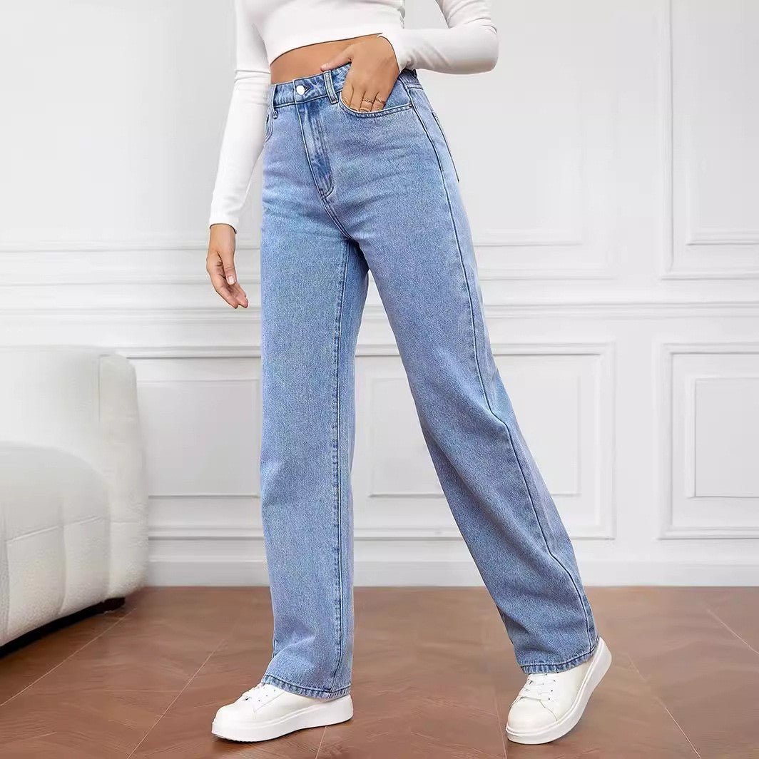 Unisex Cotton Straight-Leg Pants – Mid Waist Casual Trousers with Micro Elasticity