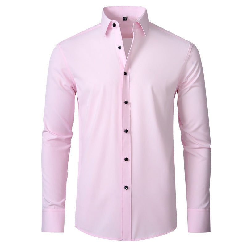 Men’s Fashion Slim Fit Solid Shirt – Long Sleeve Lapel Button Office Business Top hanyelevate