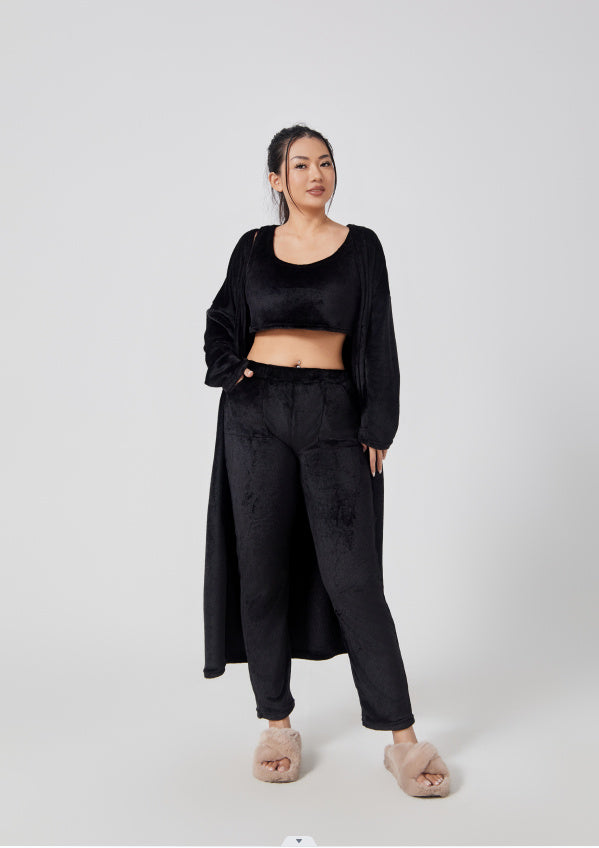 Cozy 3-Piece Pajama Set for Women – Warm Winter Lounge Set with Cardigan, Tank Top & Pants hanyelevate