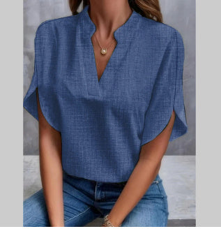 Women’s Casual Short Sleeve Chiffon Shirt – Summer V-Neck Blouse hanyelevate