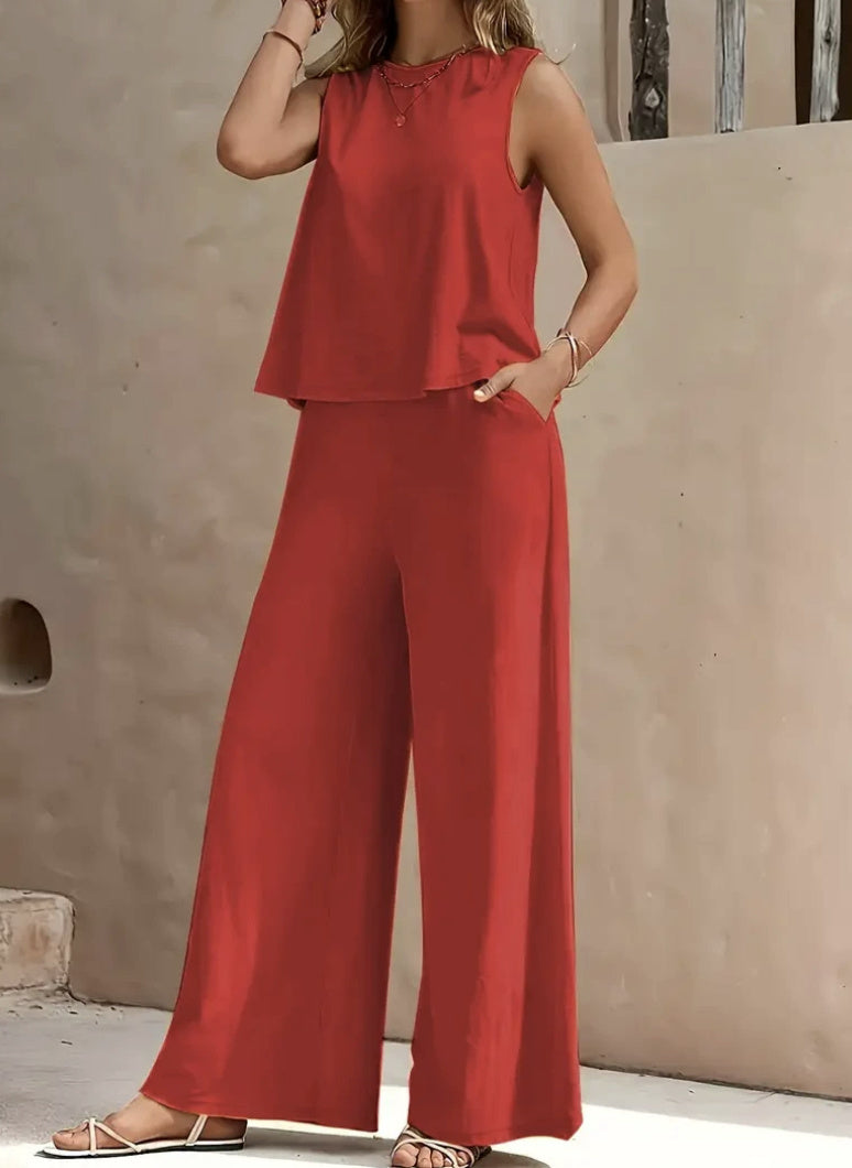Women’s Two-Piece Pants Suit – Loose Fit Casual Top and Full-Length Trousers Set hanyelevate