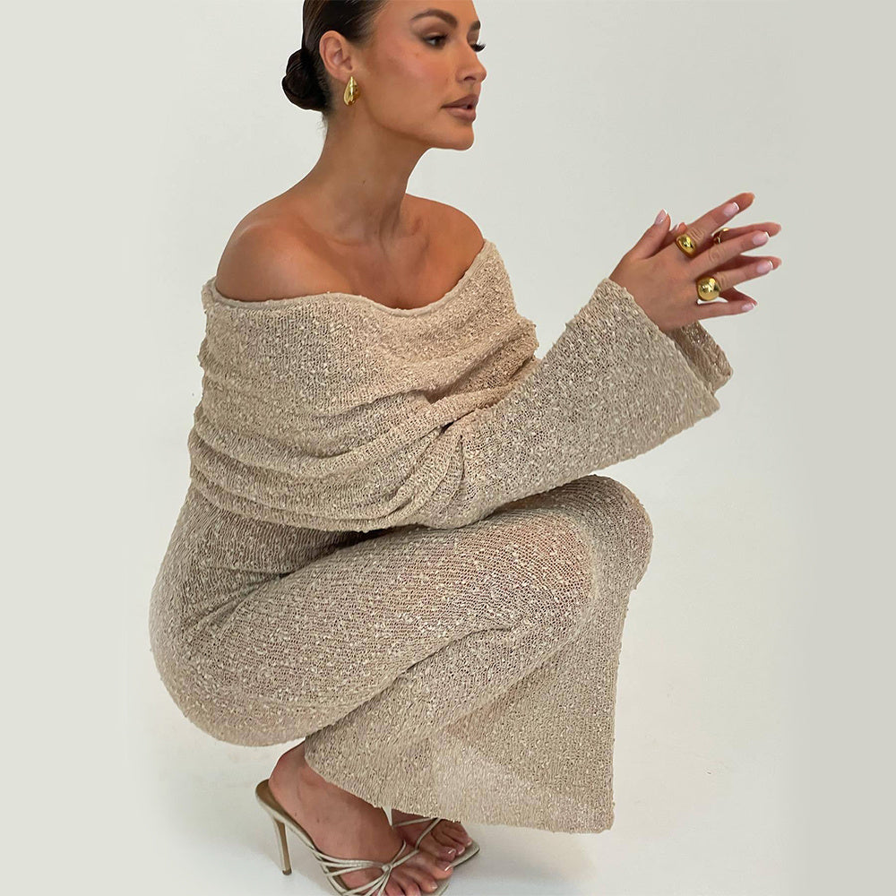 New Long-Sleeved One-Shoulder Knitted Dress – Perfect for Beach and Vacation hanyelevate