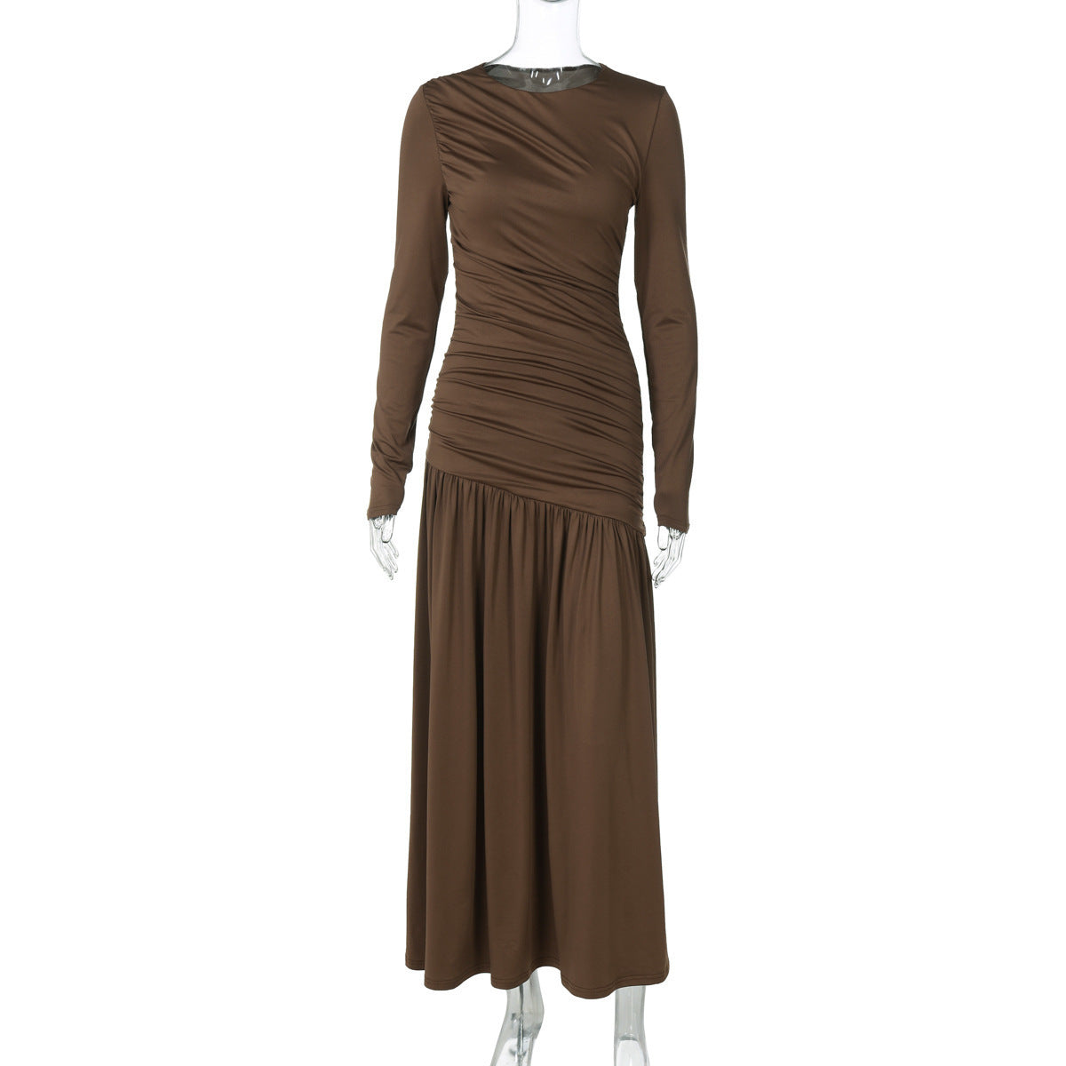 Women’s Asymmetric Long Dress – Solid Color Spliced Pullover | S–L hanyelevate