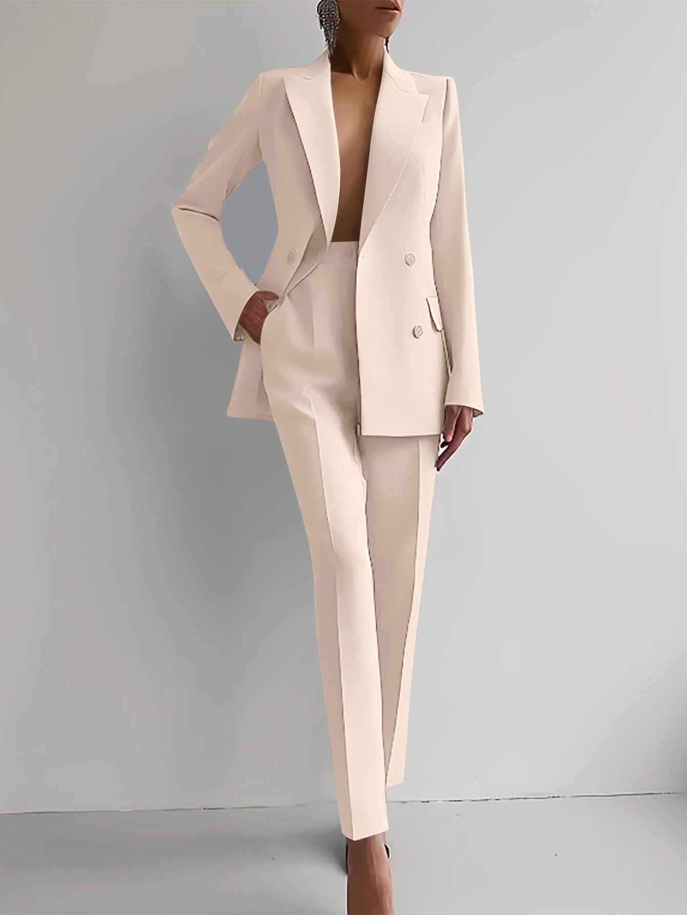 Women’s Casual Fashion Business Suit – Long Sleeve Single-Breasted Jacket & Slim Fit Trousers hanyelevate