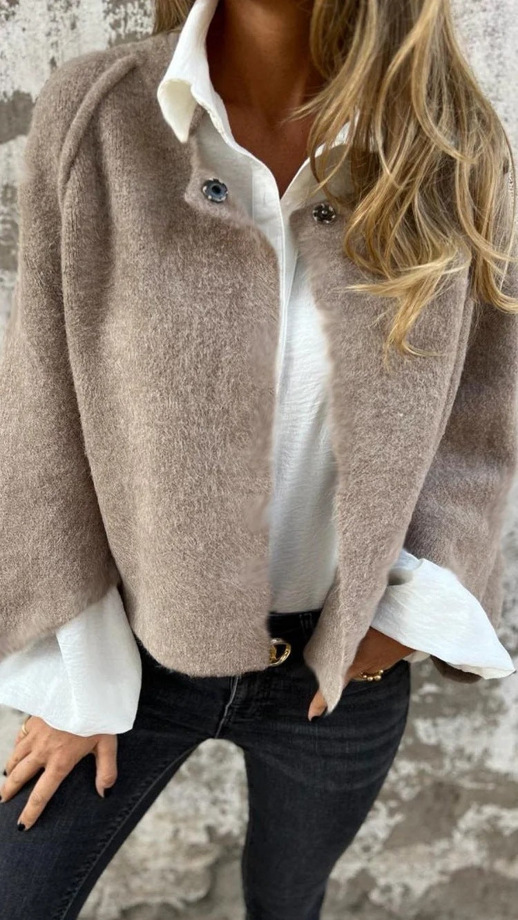 Autumn Winter Cashmere Batwing Sleeve Cardigan – Women’s Loose Fit Short Coat hanyelevate